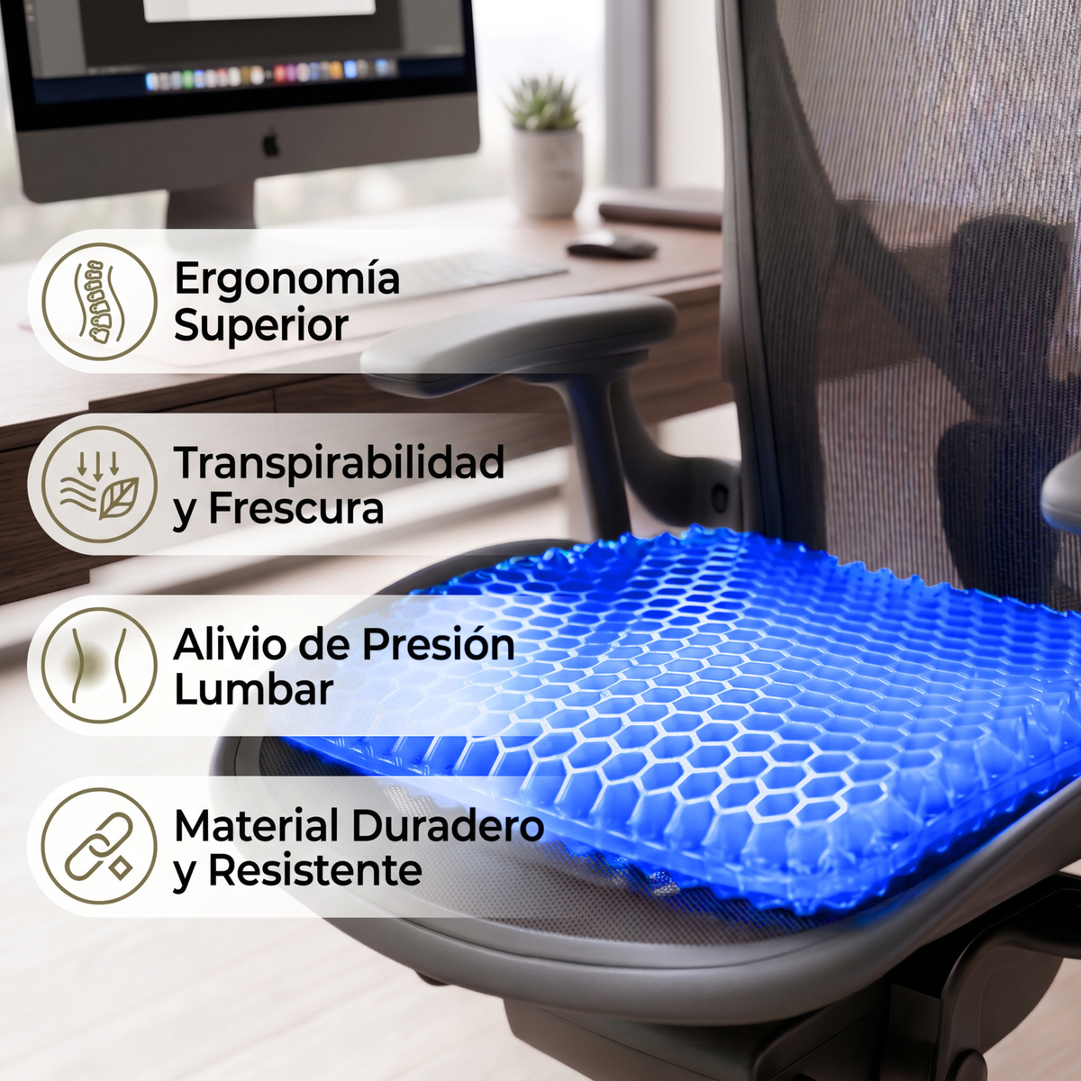 Cojín de gel viscoelástico con forma de panal